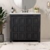 1 Rustic Weathered Black Freestanding Vanity with Double Storage Shelves
