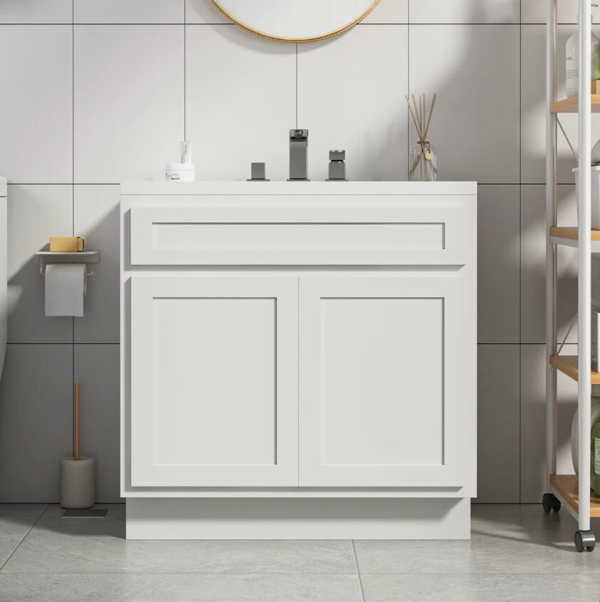 36" White Shaker Bathroom Vanity Cabinet Without Sink Top