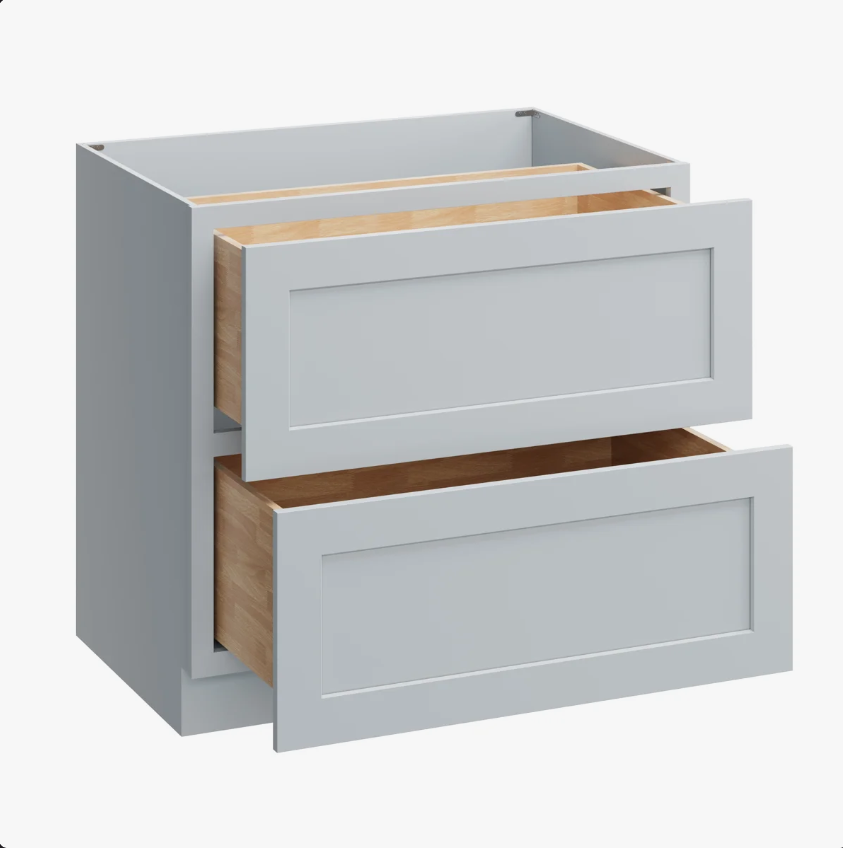 1 36" Light Gray Shaker Double Drawer Kitchen Base Cabinet