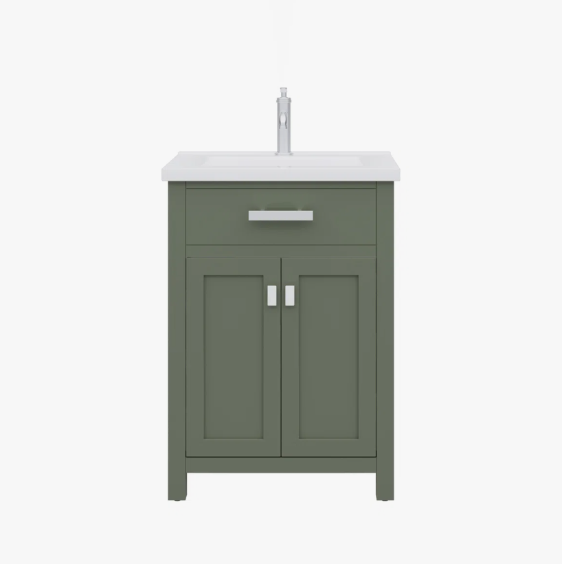 Transitional Sage Green Shaker Bath Vanity with Soft Close Cabinet Doors