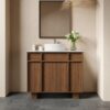 36 Inch Walnut Freestanding Bathroom Vanity Round Vessel Sink Soft Close Storage Drawers & Doors