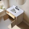 1 36 Inch Light Oak Single Sink Bathroom Vanity White Marble Countertop Soft Close Doors