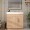 1 36 Inch Light Oak Single Sink Bathroom Vanity Integrated Solid Surface Top Soft Close Drawers & Doors