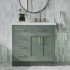 1 Modern Sage Green Shaker Vanity Cabinet with Dovetail Pine Drawers for Earthy Tone Bath Remodel