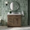 Modern Walnut Shaker Vanity Cabinet with Dovetail Wood Drawers for Farmhouse & Coastal Bath Remodel