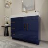 1 Modern Gloss Navy Bathroom Vanity Cabinet with Integrated White Solid Surface Sink Top