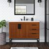 1 Modern Farmhouse Walnut Vanity Cabinet with Open Base Clearance for Industrial Bathroom Remodel