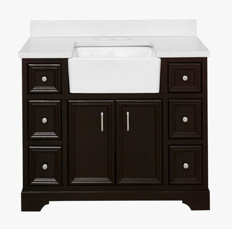 Transitional Farmhouse Vanity with Raised Panel Doors for Traditional Master Bathroom Remodel