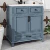 1 Freestanding Traditional Blue Wood Bathroom Vanity with White Integrated Sink Top