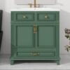 30 Inch Vintage Green Recessed Panel Single Sink Bathroom Vanity with Gold Hardware, 3 Storage Drawers & Double Doors