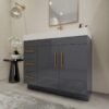 1 Modern High Gloss Gray Bathroom Vanity with Integrated White Solid Surface Sink Top