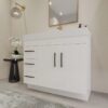 Minimalist Luxury White Vanity Cabinet with Double Interior Shelves for Contemporary Bathroom Remodel