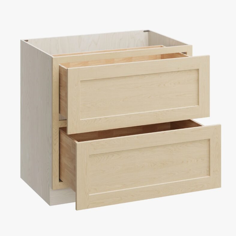 Freestanding Raw Maple Shaker Drawer Base Cabinet, Solid Wood Drawer Boxes for Kitchen Storage