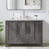 48" Solid Wood Grey Bathroom Vanity with Stone Top for Contemporary Master Bath Remodel