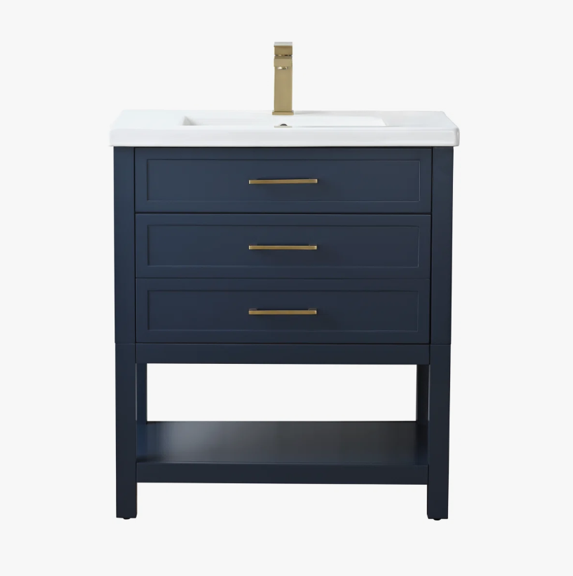Minimalist Navy All-in-One Bathroom Vanity with Integrated Ceramic Sink