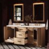 72 Inch Natural Oak Shaker Double Undermount Sink Bathroom Vanity, White Quartz Countertop & Matte Black Hardware