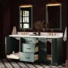 1 72 Inch Sage Green Shaker Double Undermount Sink Bathroom Vanity, White Quartz Countertop & Brushed Gold Hardware