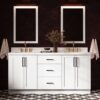 1 72 Inch Pure White Shaker Double Undermount Sink Bathroom Vanity, White Quartz Countertop & Matte Black Hardware