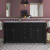 72 Inch Traditional Matte Black Double Sink Bathroom Vanity, Carrara Marble Countertop & Chrome Hardware