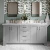 72 Inch Light Gray Shaker Double Undermount Sink Bathroom Vanity, White Quartz Countertop & Brushed Gold Hardware