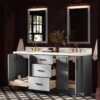 72 Inch Light Gray Shaker Double Undermount Sink Bathroom Vanity, White Marble Vein Quartz Top & Matte Black Hardware