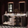 72 Inch Dusty Pink Shaker Double Undermount Sink Bathroom Vanity, White Quartz Countertop & Matte Black Hardware