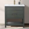 Minimalist Dark Sage All-in-One Bathroom Vanity with Integrated Ceramic Sink