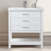 Compact White Single Sink Vanity with Drawer & Open Mixed Storage