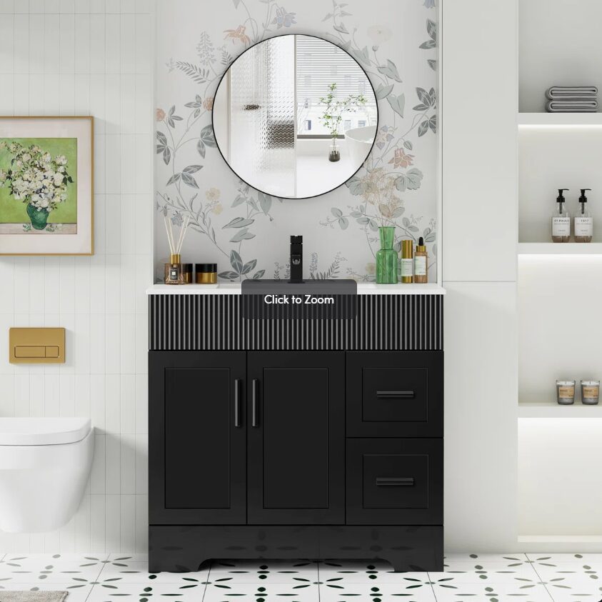Modern Black Freestanding Bathroom Vanity with Drawers