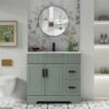 1 36" Sage Green Fluted Single Sink Bathroom Vanity Cabinet