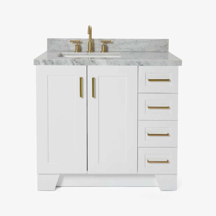 Modern All-White All-in-One Bathroom Vanity with Marble Countertop