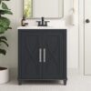 1 2 Door Modern Dark Bathroom Sink Vanity with White Countertop