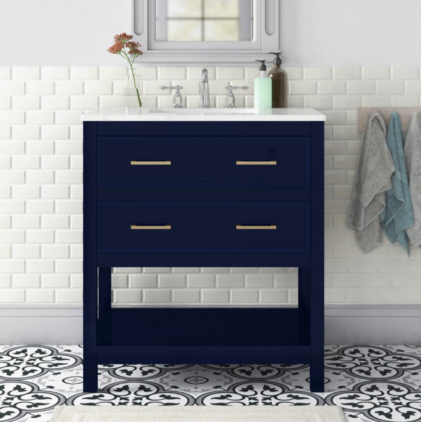 Navy Modern Single Sink Bathroom Vanity Cabinet