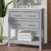 1 Light Gray Open Shelf Bathroom Vanity with White Quartz Countertop