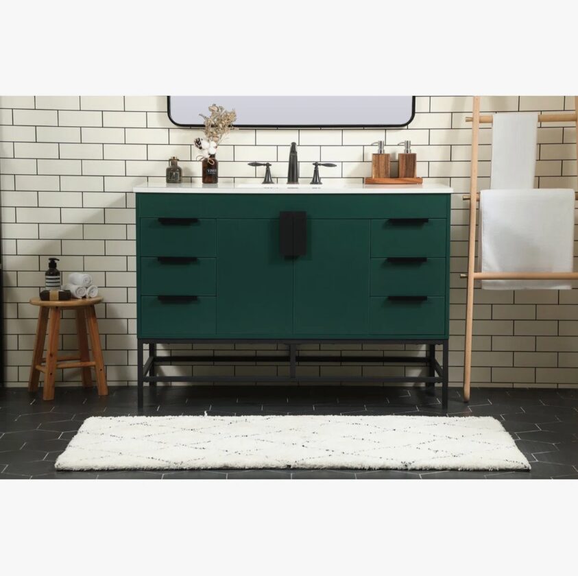 Modern Single Sink Emerald Green Bathroom Vanity Cabinet