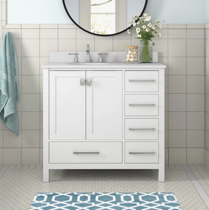 Modern Single Sink White Shaker Bathroom Vanity Cabinet