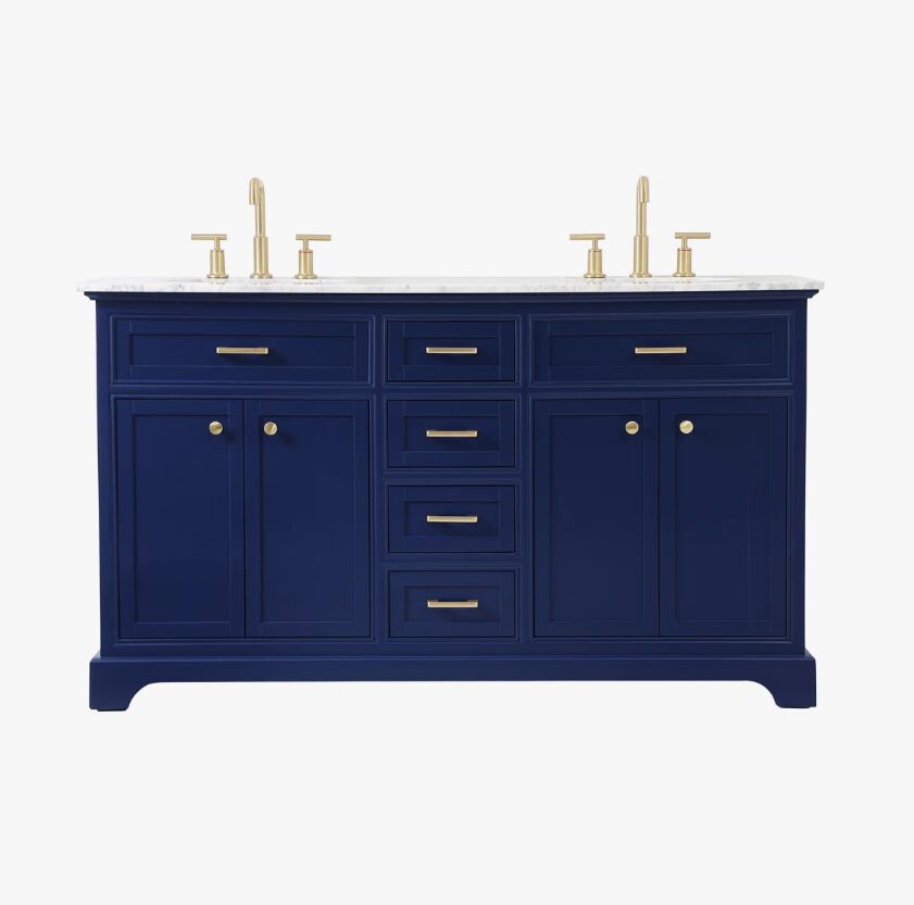 Transitional Navy Freestanding Double Sink Bathroom Vanity Cabinet
