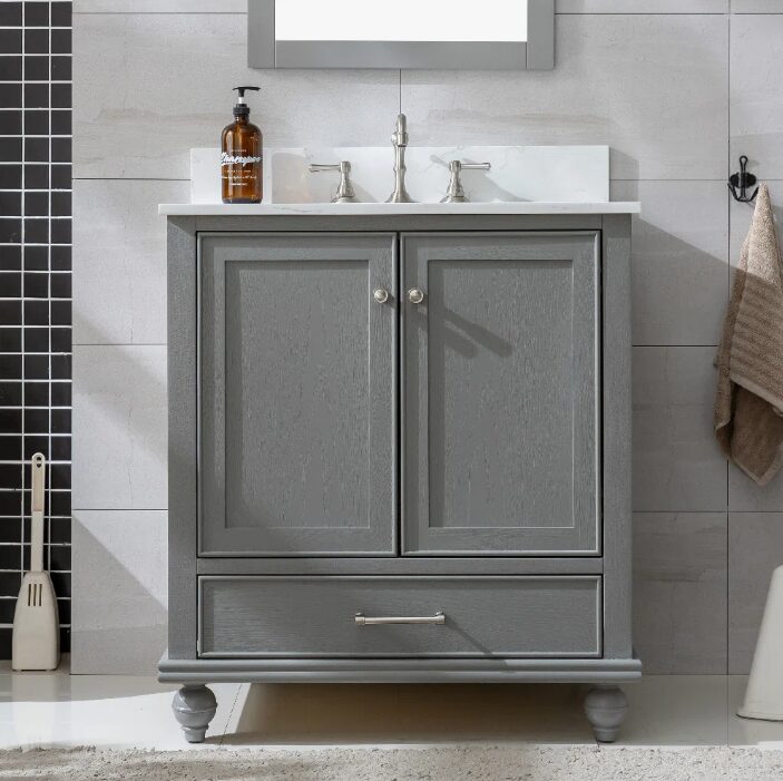 Transitional Single Sink Grey Shaker Bathroom Vanity Cabinet