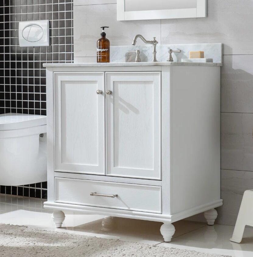Transitional Single Sink White Shaker Bathroom Vanity Cabinet