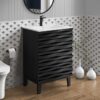 Contemporary Cascade Wave Front Black Bathroom Vanity Cabinet