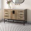 48 Inch Rustic Oak Freestanding Bathroom Vanity with Matte Black Metal Frame