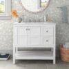 1 36 Inch White Shaker Farmhouse Freestanding Bathroom Vanity with Marble Top & Slatted Shelf
