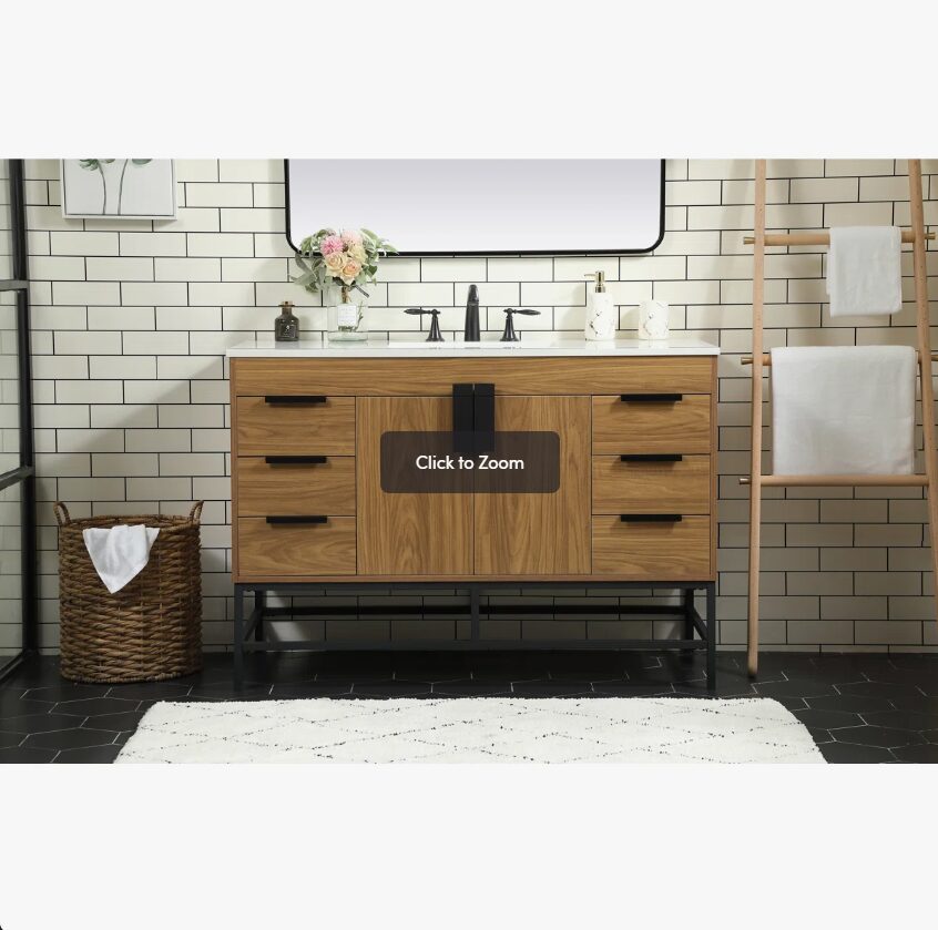 Mid-Century Modern Single Sink Walnut Bathroom Vanity Cabinet