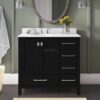 Modern Single Sink Black Bathroom Vanity Cabinet with Silver Hardware