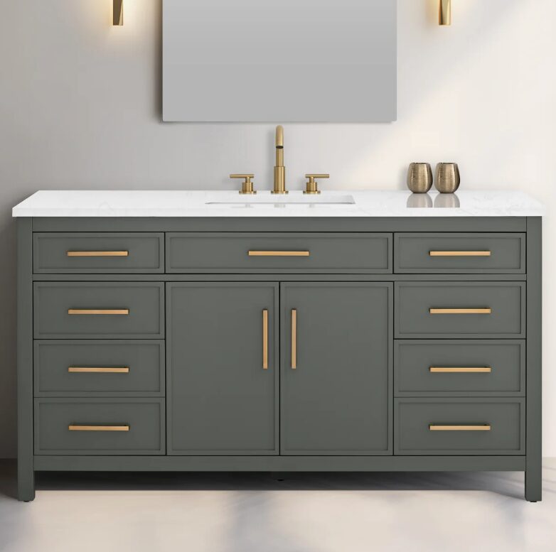 60" Muted Green Wood Single Vanity for Contemporary & Farmhouse Master Bath Remodel