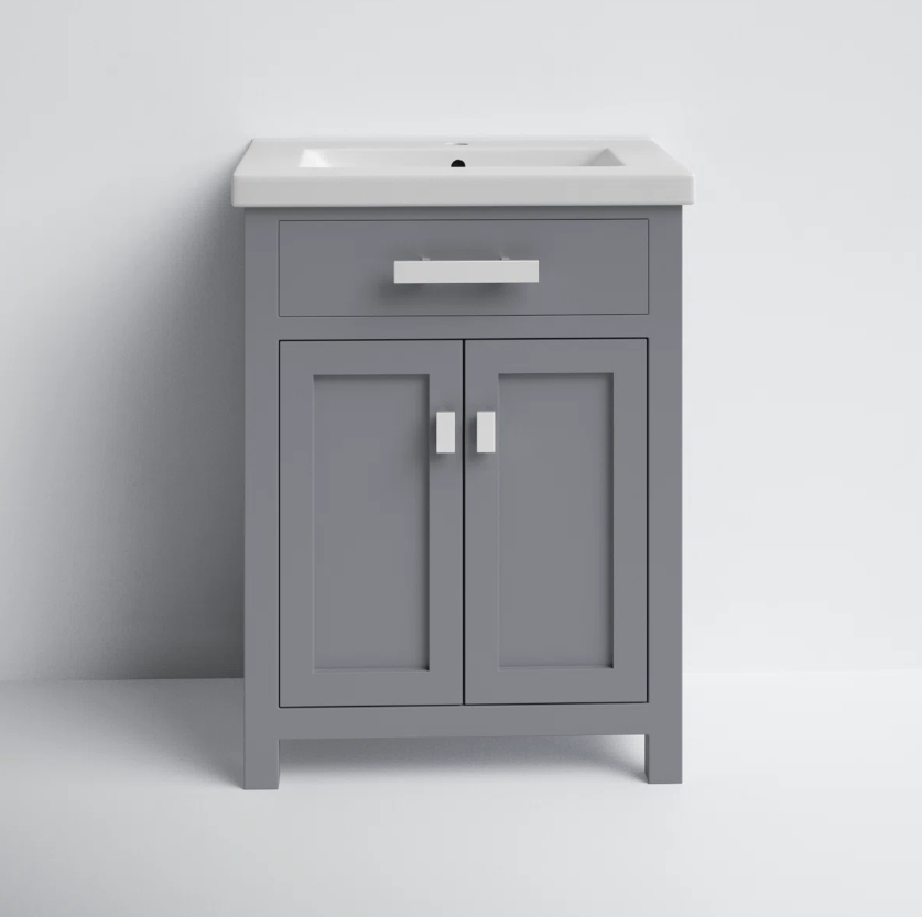 Compact Grey Shaker Single Sink Vanity Cabinet for Guest Bathrooms