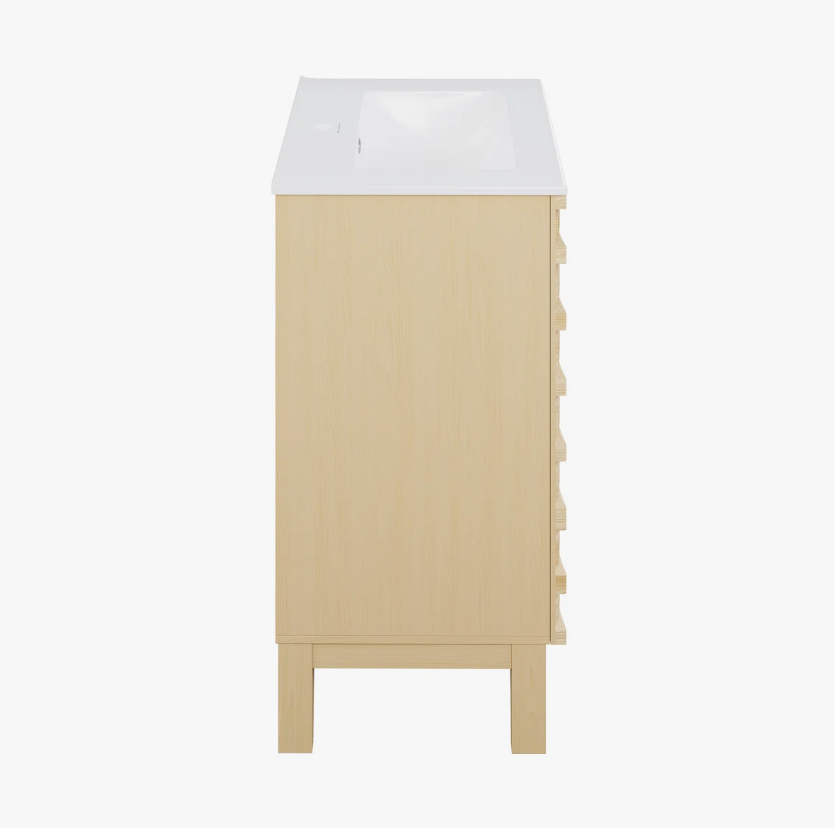 10 Handleless Slat Front Modern Light Wood Single Sink Vanity Cabinet