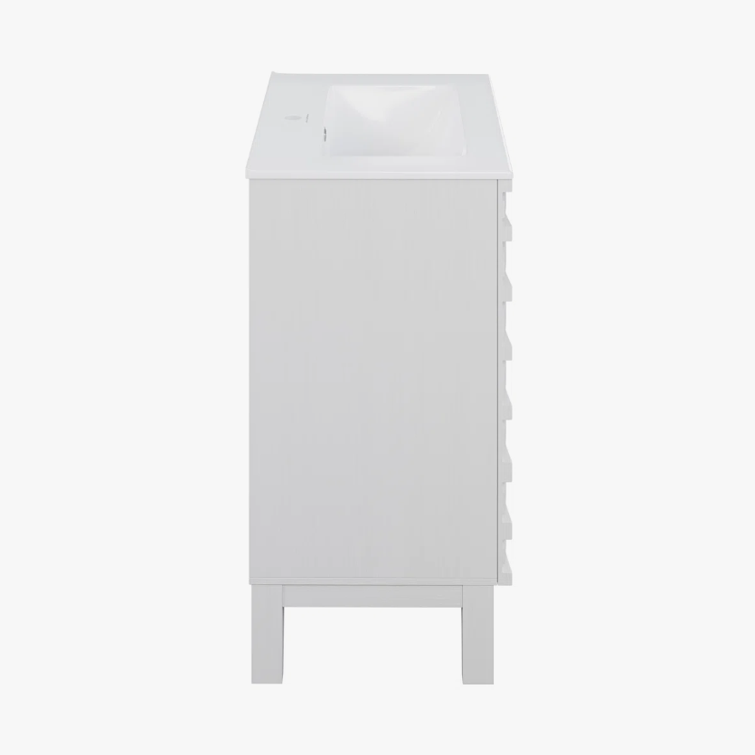 10 24 Inch White Cascade Slatted Mid-Century Freestanding Single Sink Bathroom Vanity