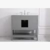Gray Shaker Single Sink Vanity Cabinet with Silver Knobs & Open Bottom Storage
