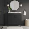 10 36 Inch Matte Black Modern Freestanding Bathroom Vanity with White Ceramic Sink & Geometric Handles